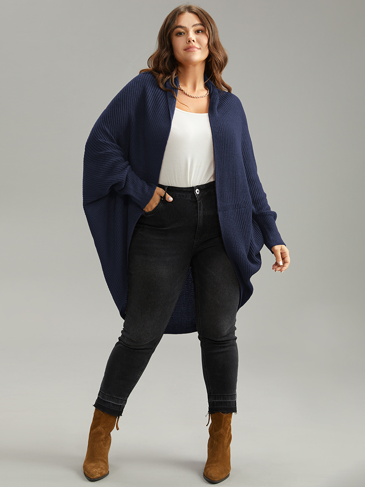 Plus Size Solid Dolman Sleeve Arc Hem Cardigan Indigo Women Casual Loose Long Sleeve Dailywear Cardigans BloomChic 26/4X 