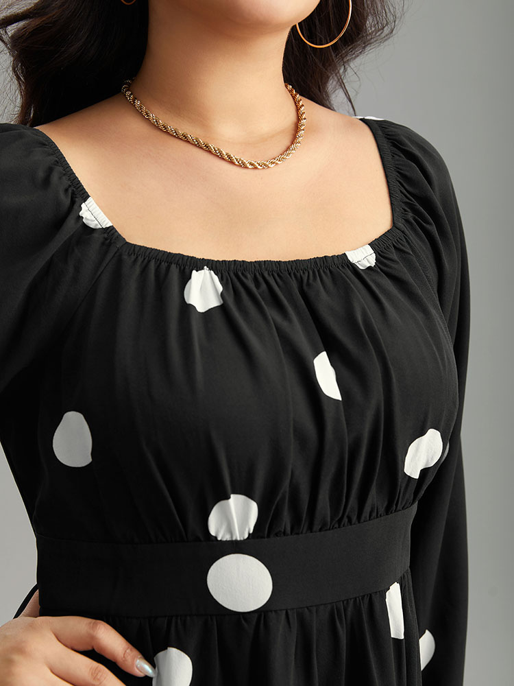 Plus Size Women Dailywear Polka Dot Elastic cuffs Lantern Sleeve Long Sleeve Square Neck Pocket Elegant Dresses BloomChic 