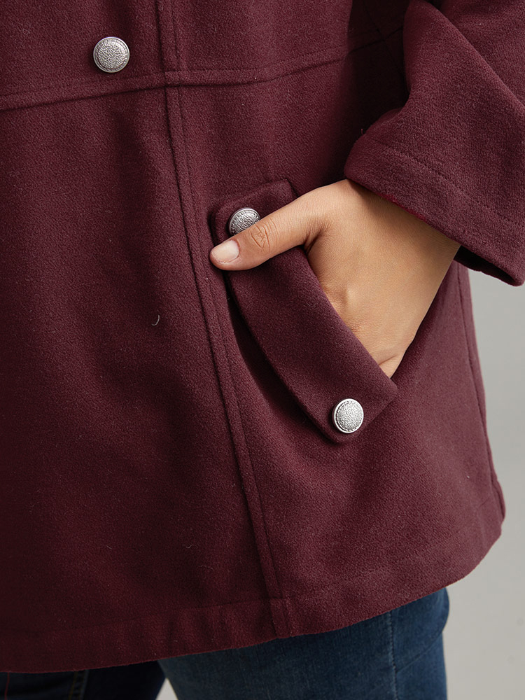 

Plus Size Solid Button Detail Pocket Lapel Collar Coat Women Scarlet Casual Plain Ladies Dailywear Winter Coats BloomChic