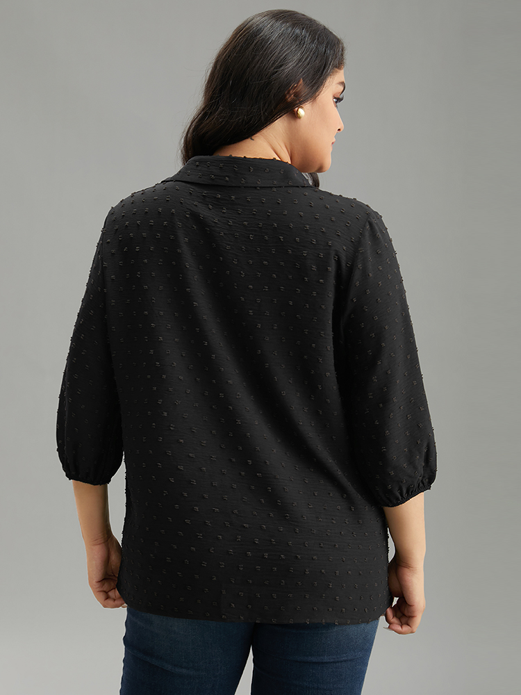 Plus Size Women Work Plain Elastic cuffs Lantern Sleeve Elbow-length sleeve Shirt collar Office Blouses BloomChic 