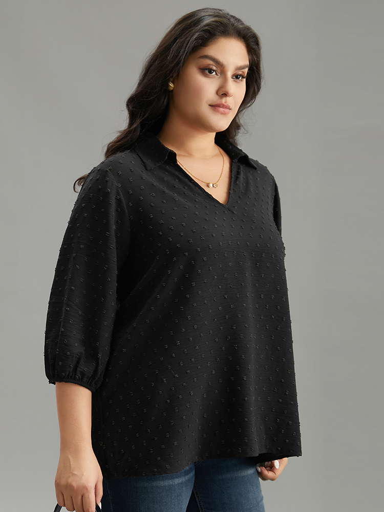 Plus Size Women Work Plain Elastic cuffs Lantern Sleeve Elbow-length sleeve Shirt collar Office Blouses BloomChic 