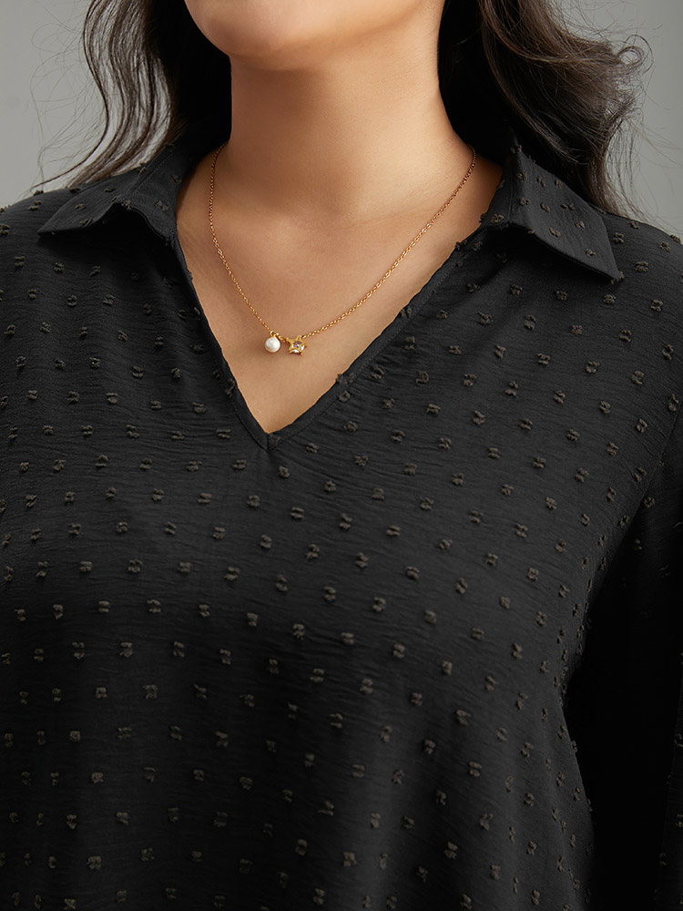 Plus Size Women Work Plain Elastic cuffs Lantern Sleeve Elbow-length sleeve Shirt collar Office Blouses BloomChic 