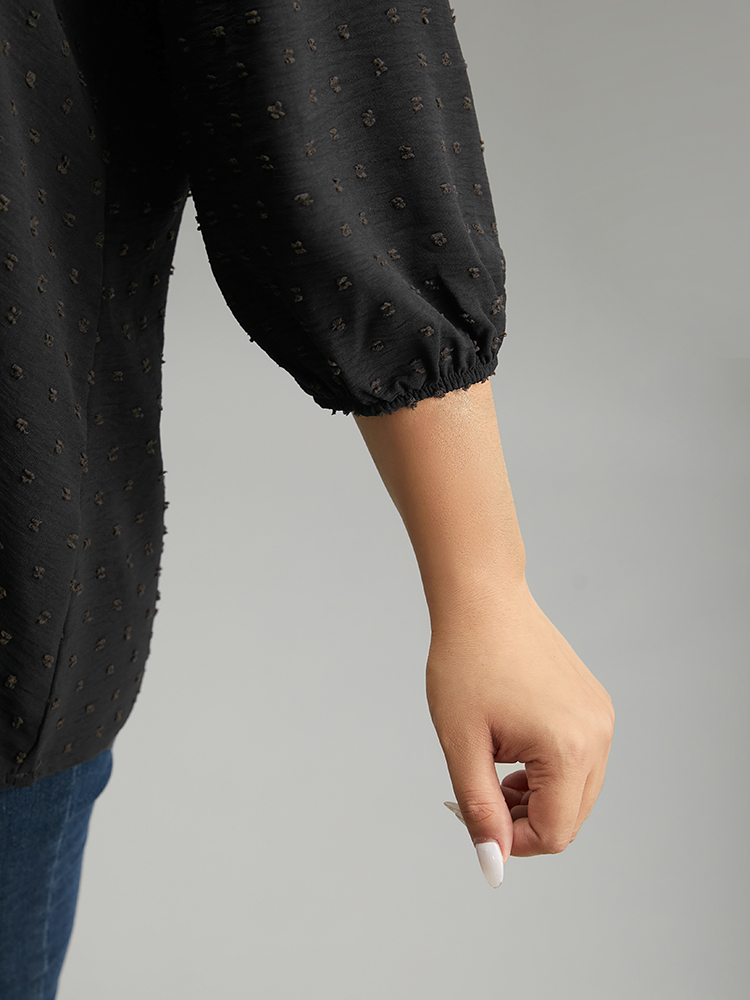Plus Size Women Work Plain Elastic cuffs Lantern Sleeve Elbow-length sleeve Shirt collar Office Blouses BloomChic 
