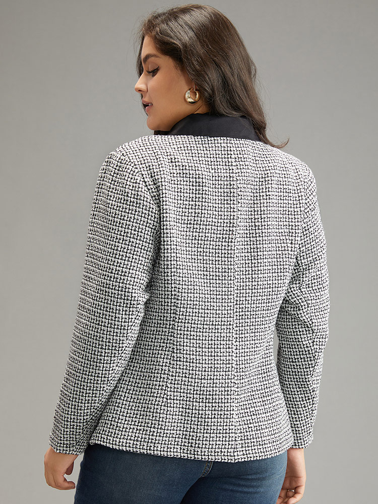 Plus Size Women Work Houndstooth Contrast Regular Sleeve Long Sleeve Lapel Collar At the Office Blazers BloomChic 