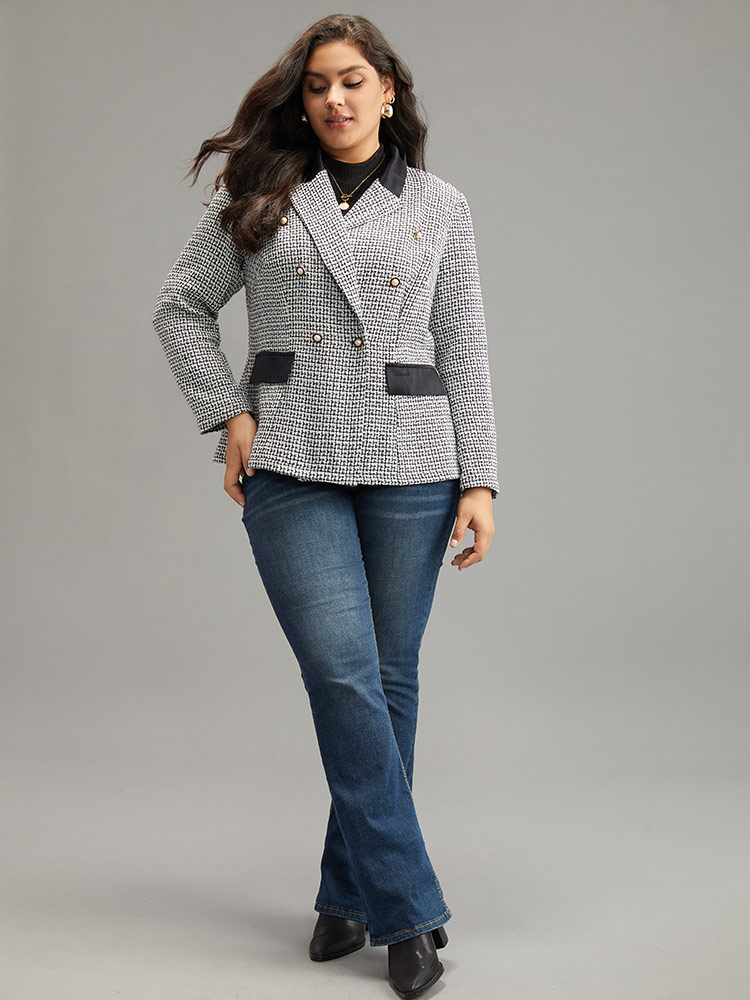 Plus Size Women Work Houndstooth Contrast Regular Sleeve Long Sleeve Lapel Collar At the Office Blazers BloomChic 