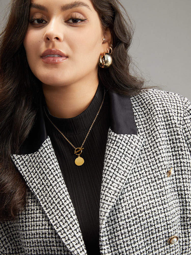 Plus Size Women Work Houndstooth Contrast Regular Sleeve Long Sleeve Lapel Collar At the Office Blazers BloomChic 
