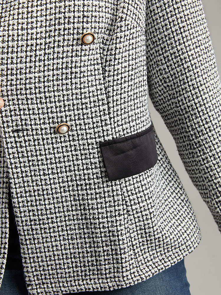Plus Size Women Work Houndstooth Contrast Regular Sleeve Long Sleeve Lapel Collar At the Office Blazers BloomChic 