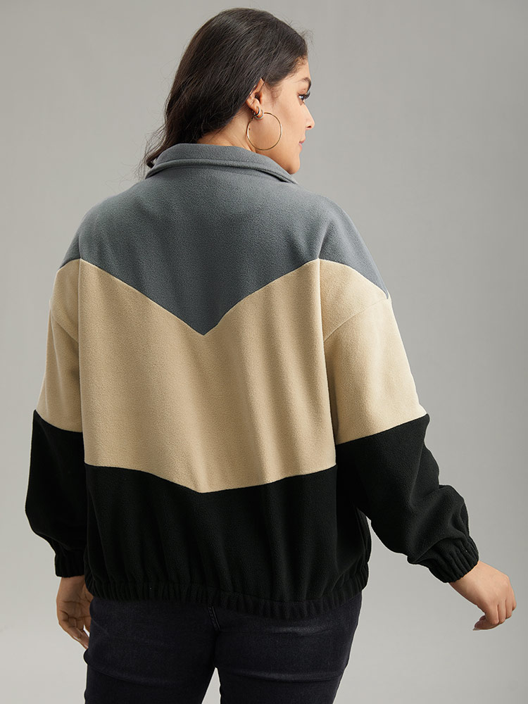 Plus Size Colorblock Contrast Zipper Drop Shoulder Jacket Women Gray Elastic cuffs Dailywear Jackets BloomChic 18-20/2X 