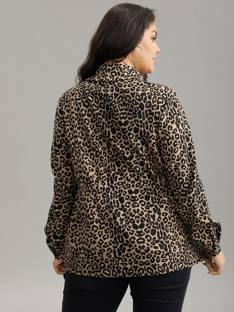 Plus Size Women Dailywear Leopard Button Pocket Casual Jackets BloomChic 