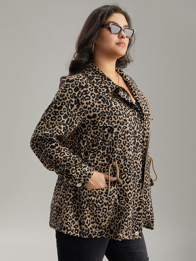 Plus Size Women Dailywear Leopard Button Pocket Casual Jackets BloomChic 