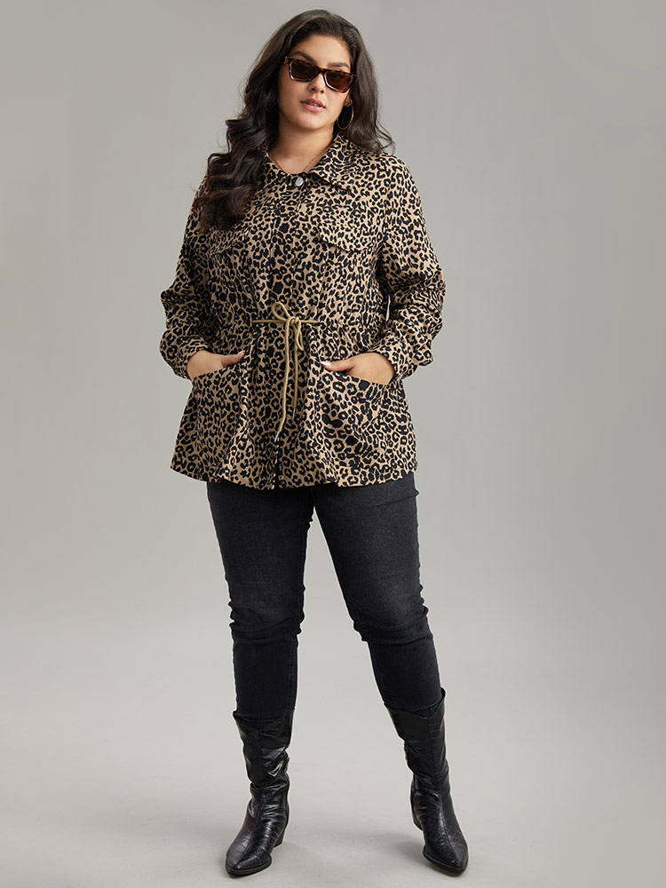 Plus Size Women Dailywear Leopard Button Pocket Casual Jackets BloomChic 