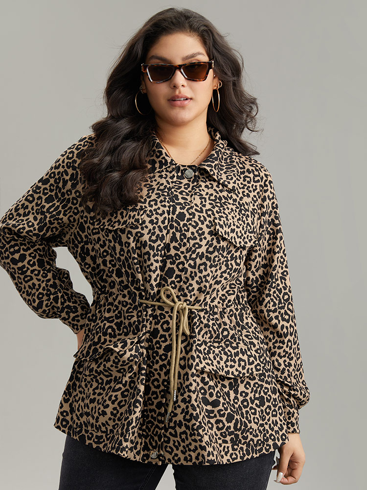 Plus Size Women Dailywear Leopard Button Pocket Casual Jackets BloomChic 