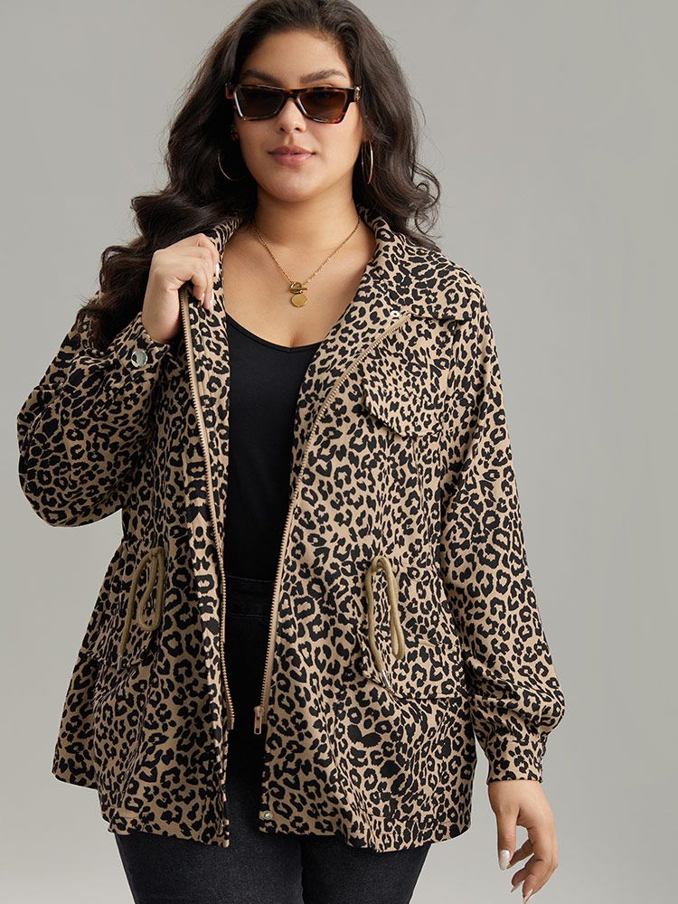 Plus Size Women Dailywear Leopard Button Pocket Casual Jackets BloomChic 