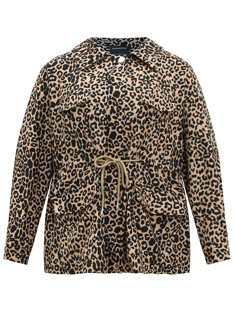 Plus Size Women Dailywear Leopard Button Pocket Casual Jackets BloomChic 