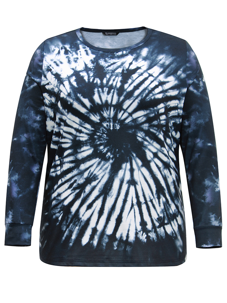 

Plus Size Tie Dye Long Sleeve Crew Neck Sweatshirt Women DarkBlue Casual Printed Round Neck Dailywear Sweatshirts BloomChic