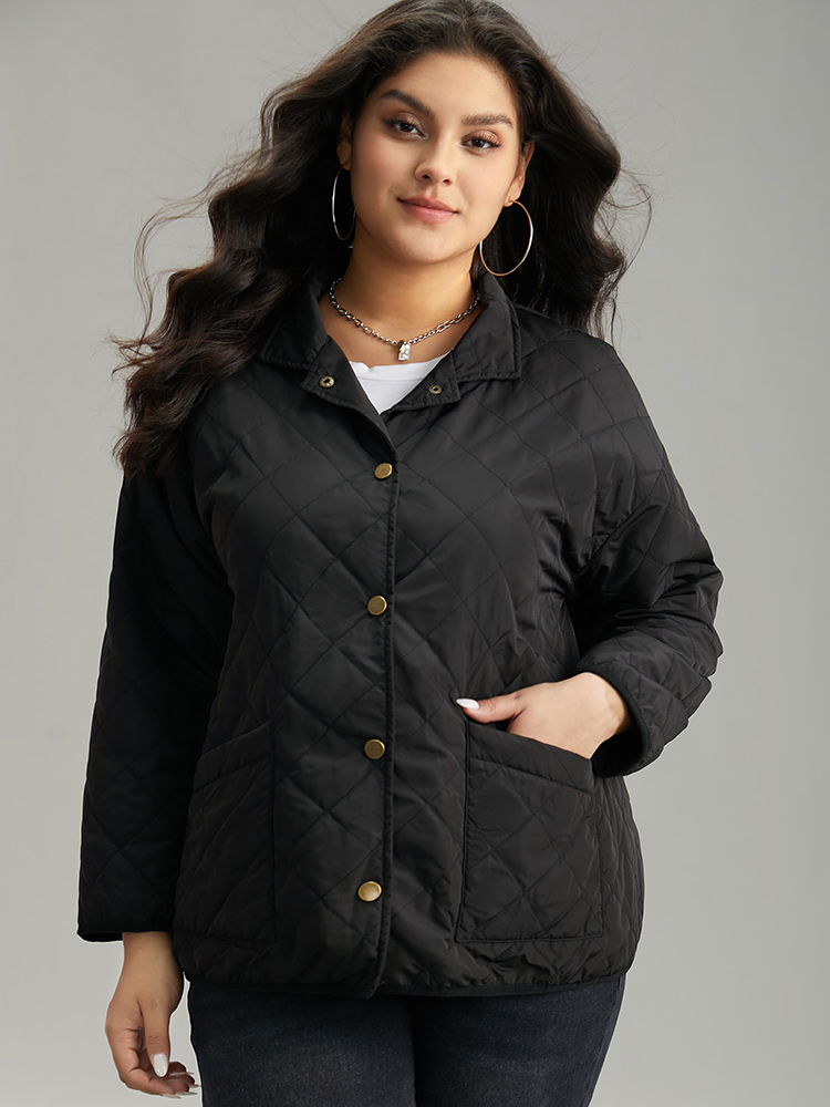 

Plus Size Solid Button Through Pocket Jacket Women Black Texture Pocket Everyday Jackets BloomChic