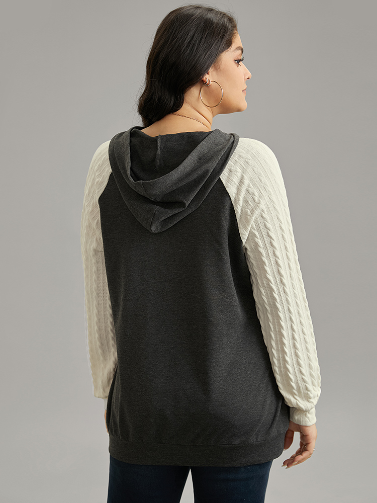 Plus Size Women Everyday Plain Texture Regular Raglan sleeve Long Sleeve Hooded Pocket Casual Sweatshirts BloomChic 