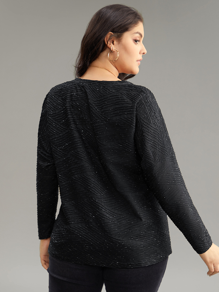 Plus Size Women Dailywear Plain Texture Regular Sleeve Long Sleeve Notched collar Casual T-shirts BloomChic 