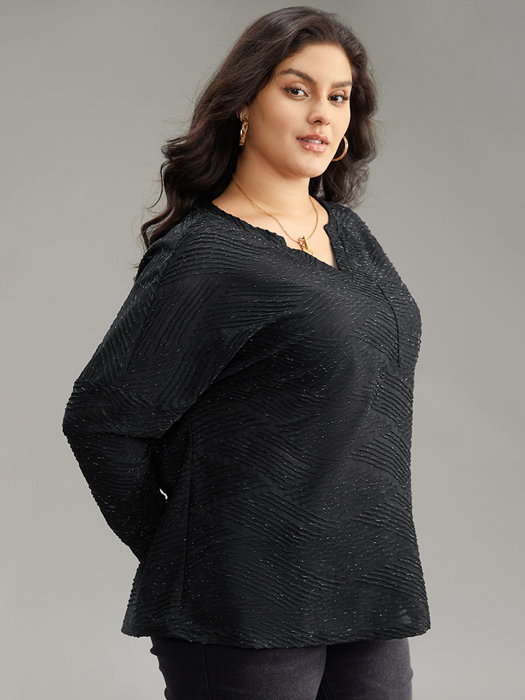 Plus Size Women Dailywear Plain Texture Regular Sleeve Long Sleeve Notched collar Casual T-shirts BloomChic 