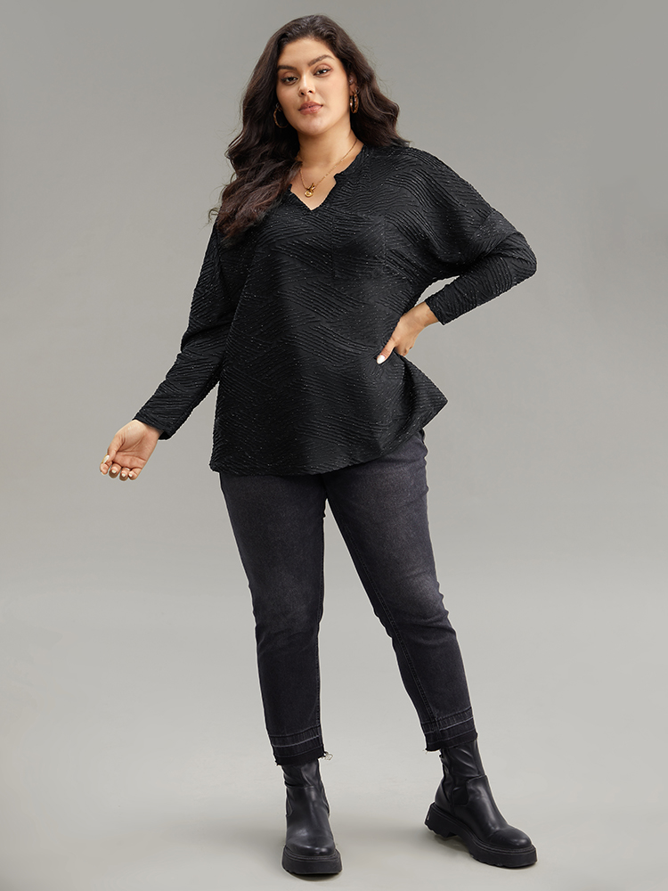 Plus Size Women Dailywear Plain Texture Regular Sleeve Long Sleeve Notched collar Casual T-shirts BloomChic 