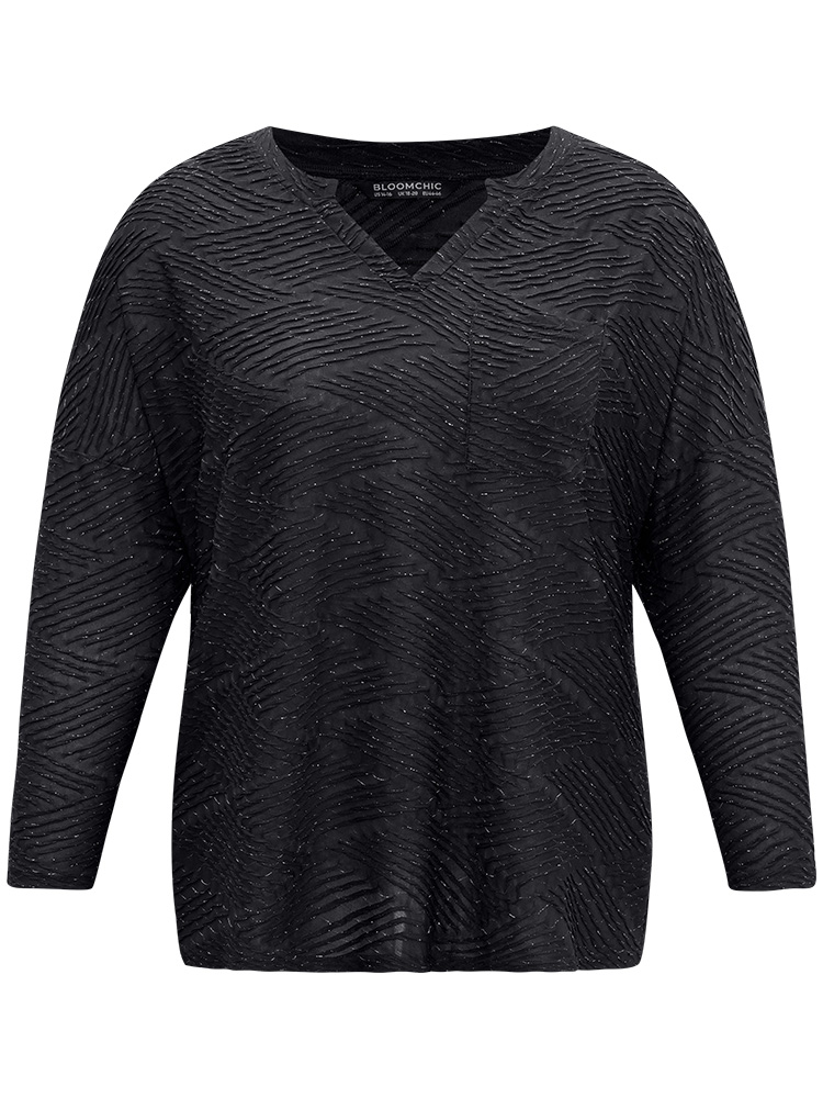 Plus Size Women Dailywear Plain Texture Regular Sleeve Long Sleeve Notched collar Casual T-shirts BloomChic 