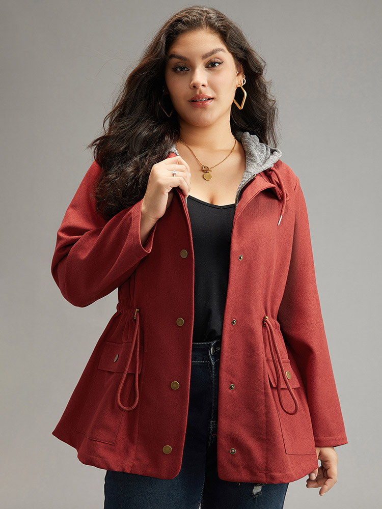 

Plus Size Two Tone Hooded Drawstring Zipper Jacket Women Russet Contrast Pocket Everyday Jackets BloomChic