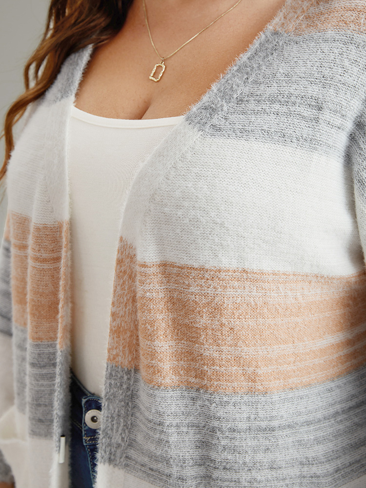 Plus Size Fuzzy Colorblock Heather Drop Shoulder Cardigan Multicolor Women Casual Loose Long Sleeve Dailywear Cardigans BloomChic 14-16/1X 