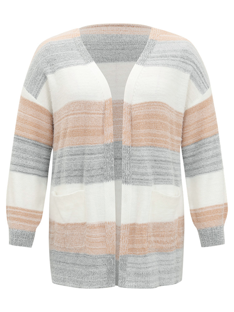 Plus Size Fuzzy Colorblock Heather Drop Shoulder Cardigan Multicolor Women Casual Loose Long Sleeve Dailywear Cardigans BloomChic 14-16/1X 
