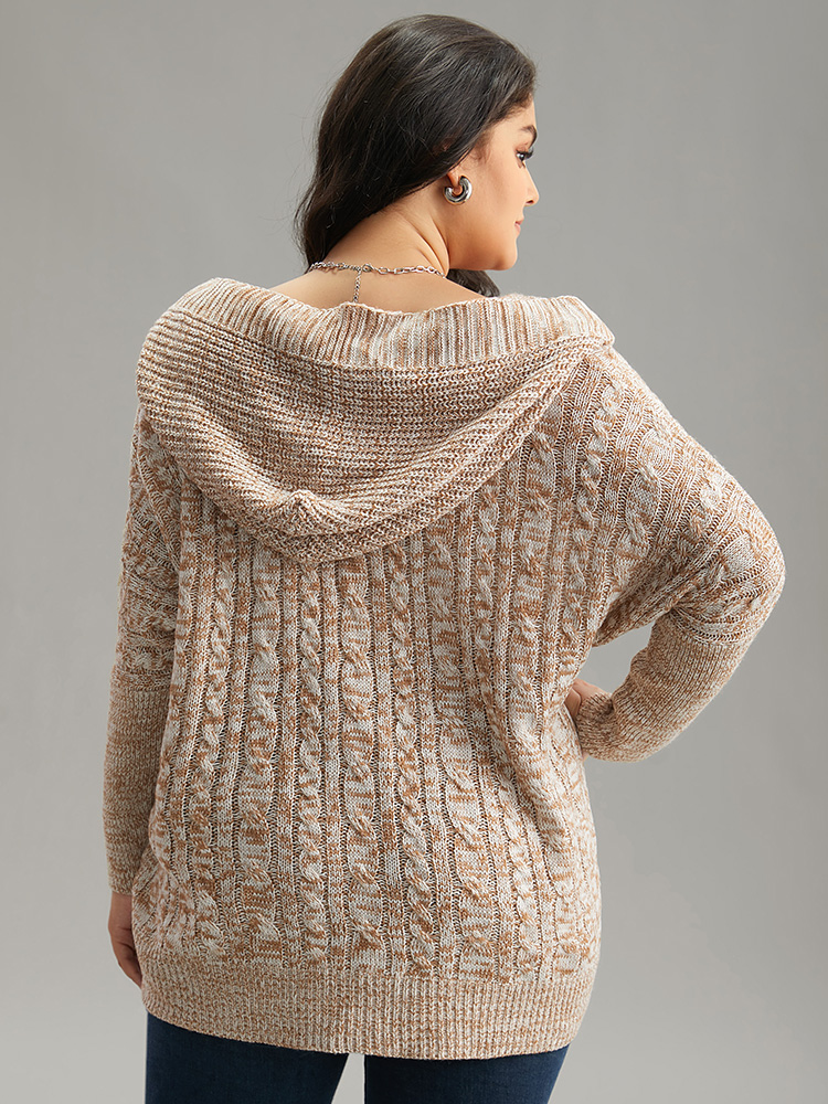 Plus Size Cable Knit Hooded Button Through Cardigan Bronze Women Casual Loose Long Sleeve Dailywear Cardigans BloomChic 22-24/3X 