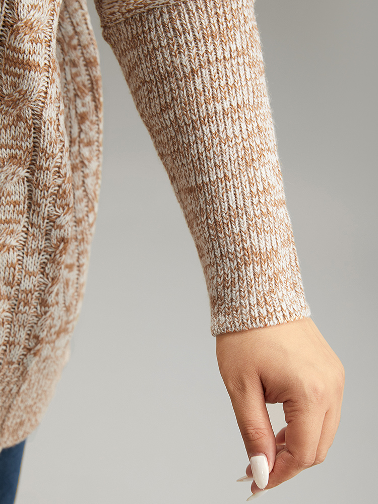Plus Size Cable Knit Hooded Button Through Cardigan Bronze Women Casual Loose Long Sleeve Dailywear Cardigans BloomChic 22-24/3X 