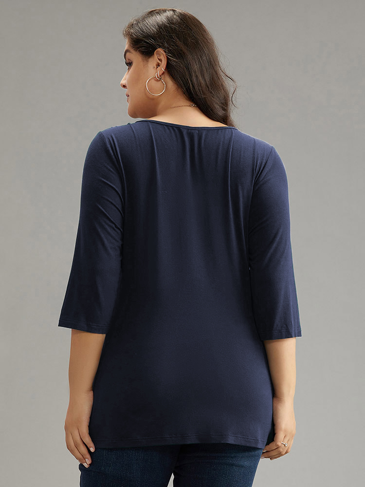 

Plus Size Supersoft Essentials Crossover Pleated T-shirt Indigo V-neck Elbow-length sleeve Elegant Jersey Tops