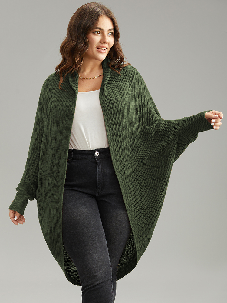 

Plus Size Solid Dolman Sleeve Arc Hem Cardigan ArmyGreen Women Casual Loose Long Sleeve Dailywear Cardigans BloomChic