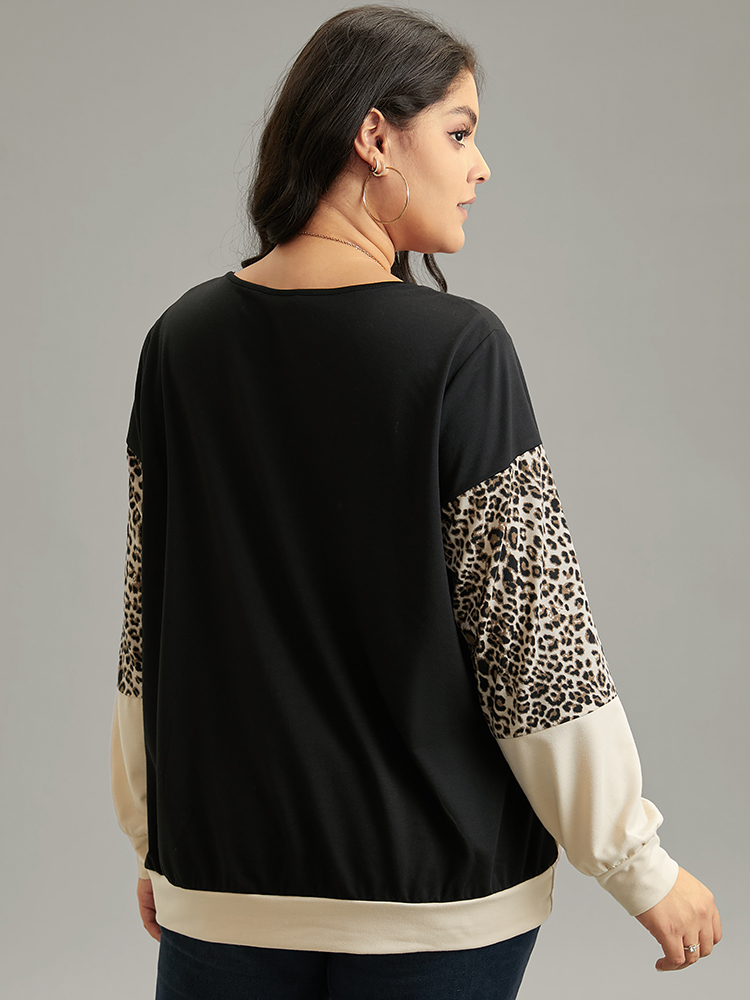 Plus Size Women Dailywear Patchwork Contrast Regular Regular Sleeve Long Sleeve Round Neck Casual Sweatshirts BloomChic 