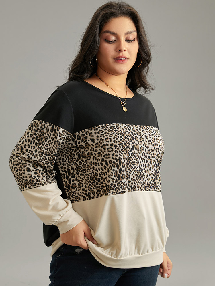 Plus Size Women Dailywear Patchwork Contrast Regular Regular Sleeve Long Sleeve Round Neck Casual Sweatshirts BloomChic 