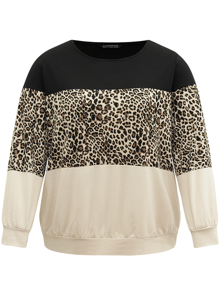 Plus Size Women Dailywear Patchwork Contrast Regular Regular Sleeve Long Sleeve Round Neck Casual Sweatshirts BloomChic 
