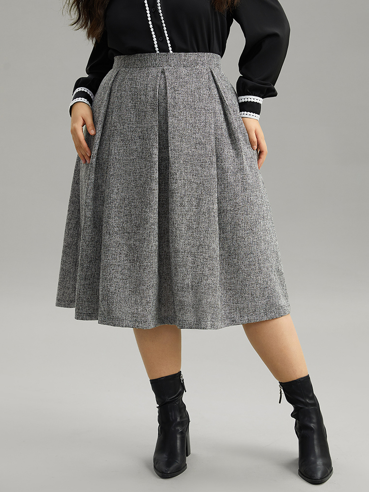 

Plus Size Plain Texture Pleated Pocket Cropped Skirt Women DimGray Office Texture No stretch Pocket Work Skirts BloomChic