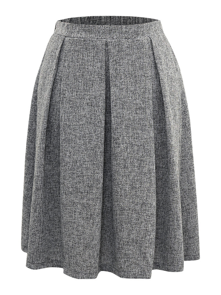 

Plus Size Plain Texture Pleated Pocket Cropped Skirt Women DimGray Office Texture No stretch Pocket Work Skirts BloomChic