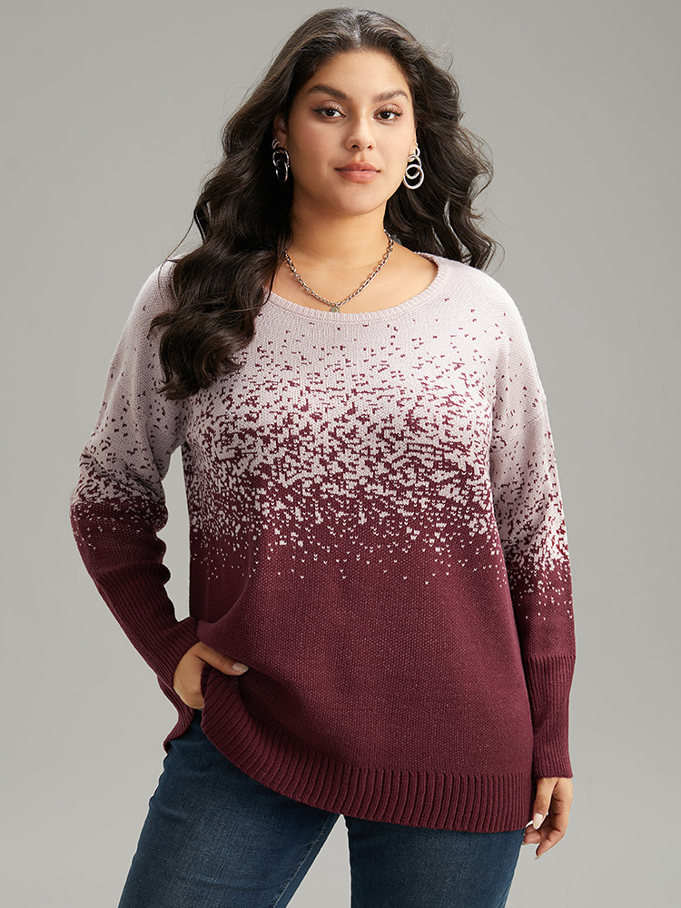 

Plus Size Ombre Contrast Heather Round Neck Pullover Burgundy Women Casual Loose Long Sleeve Round Neck Dailywear Pullovers BloomChic