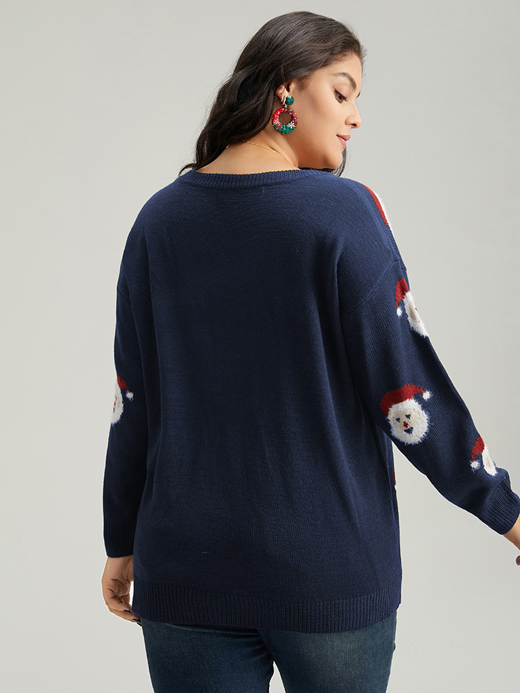

Plus Size Christmas Santa Claus Round Neck Pullover Midnight Women Casual Long Sleeve Round Neck Festival-Christmas Pullovers BloomChic