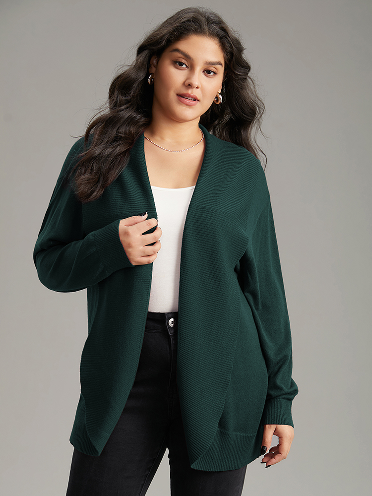 

Plus Size Supersoft Essentials Plain Texture Arc Hem Cardigan DarkGreen Women Casual Loose Long Sleeve Everyday Cardigans BloomChic