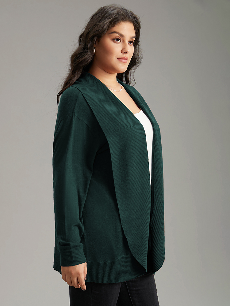 

Plus Size Supersoft Essentials Plain Texture Arc Hem Cardigan DarkGreen Women Casual Loose Long Sleeve Everyday Cardigans BloomChic