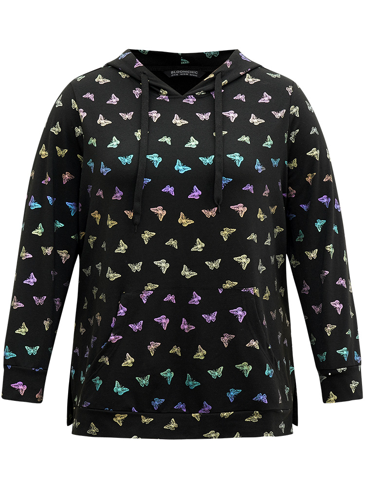 Plus Size Women Dailywear Galaxy Pocket Regular Regular Sleeve Long Sleeve Hooded Pocket Elegant Sweatshirts BloomChic 