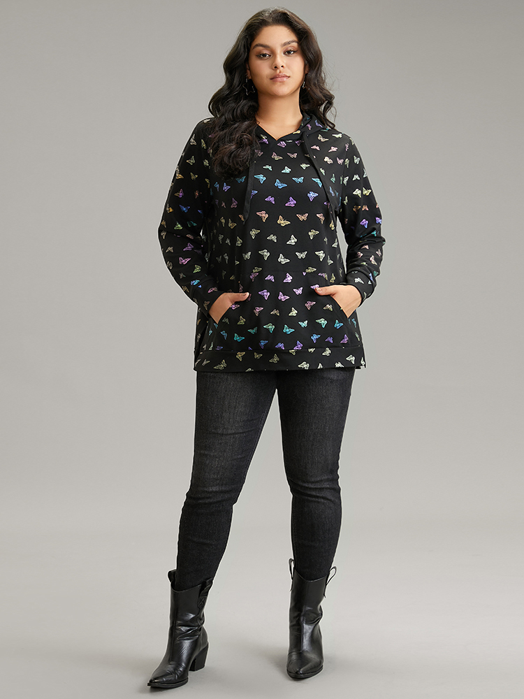 Plus Size Women Dailywear Galaxy Pocket Regular Regular Sleeve Long Sleeve Hooded Pocket Elegant Sweatshirts BloomChic 