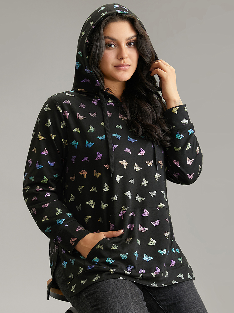 Plus Size Women Dailywear Galaxy Pocket Regular Regular Sleeve Long Sleeve Hooded Pocket Elegant Sweatshirts BloomChic 