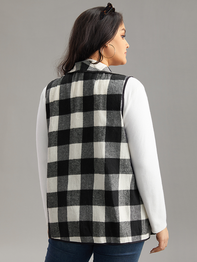 

Plus Size Plaid Asymmetrical Hem Open Front Vest Women Black Casual Contrast Dailywear Kimonos BloomChic