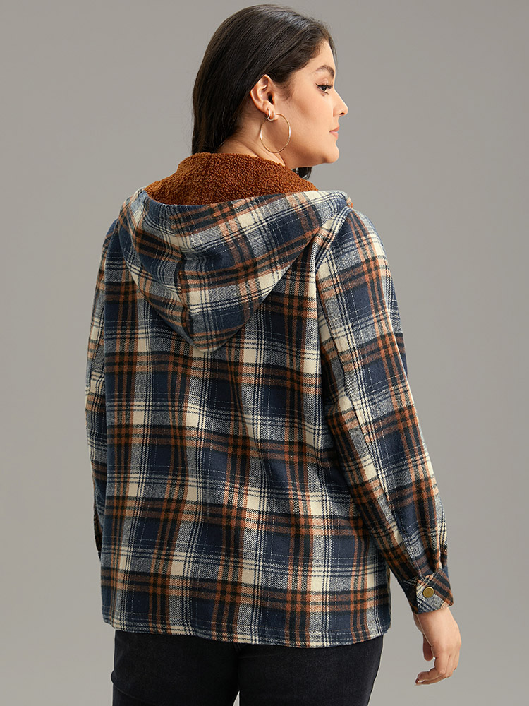 Plus Size Women Dailywear Plaid Contrast Pocket Casual Coats BloomChic 
