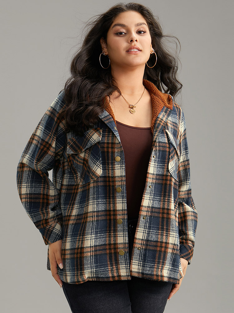 Plus Size Women Dailywear Plaid Contrast Pocket Casual Coats BloomChic 