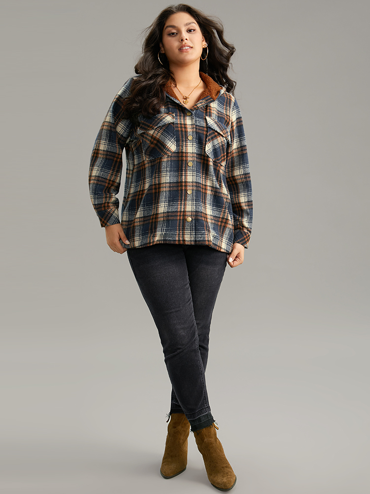 Plus Size Women Dailywear Plaid Contrast Pocket Casual Coats BloomChic 