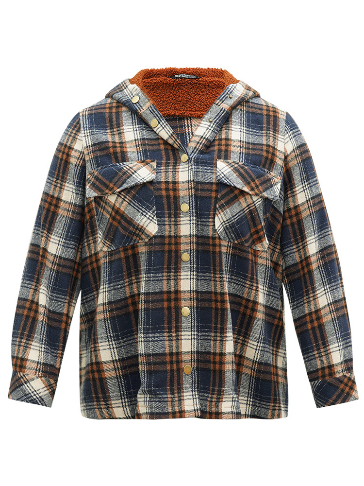 Plus Size Women Dailywear Plaid Contrast Pocket Casual Coats BloomChic 