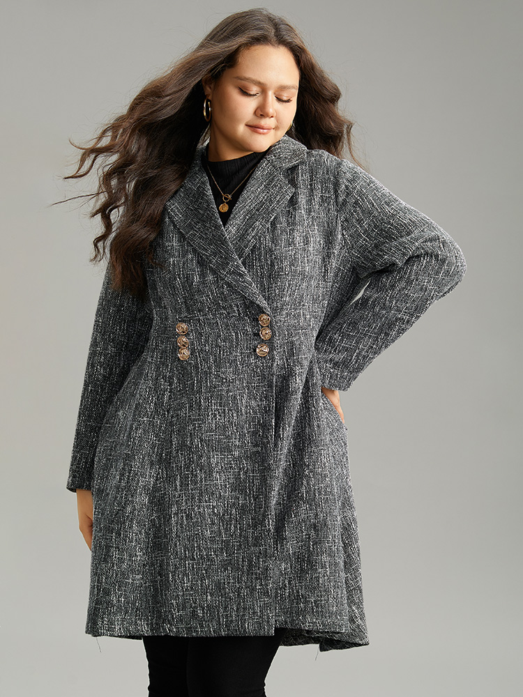 

Plus Size Tweed Double Breasted Pocket Lapel Collar Coat Women Gray Casual Double-Breasted Ladies Dailywear Winter Coats BloomChic